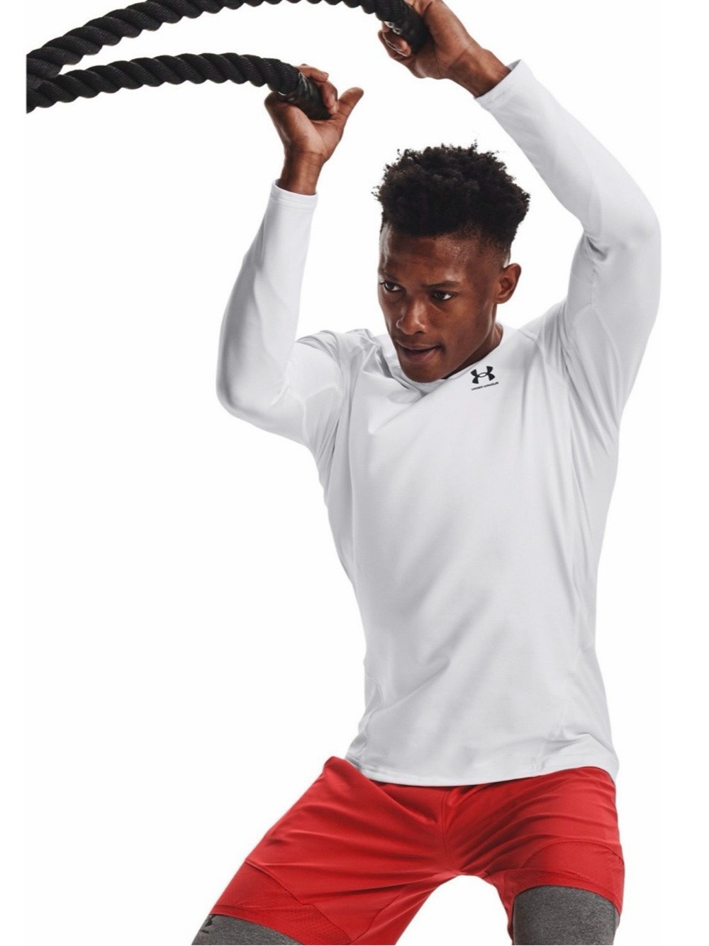 Under Armour HeatGear Fitted Long-Sleeve Shirt White Black Size XL Ventilated